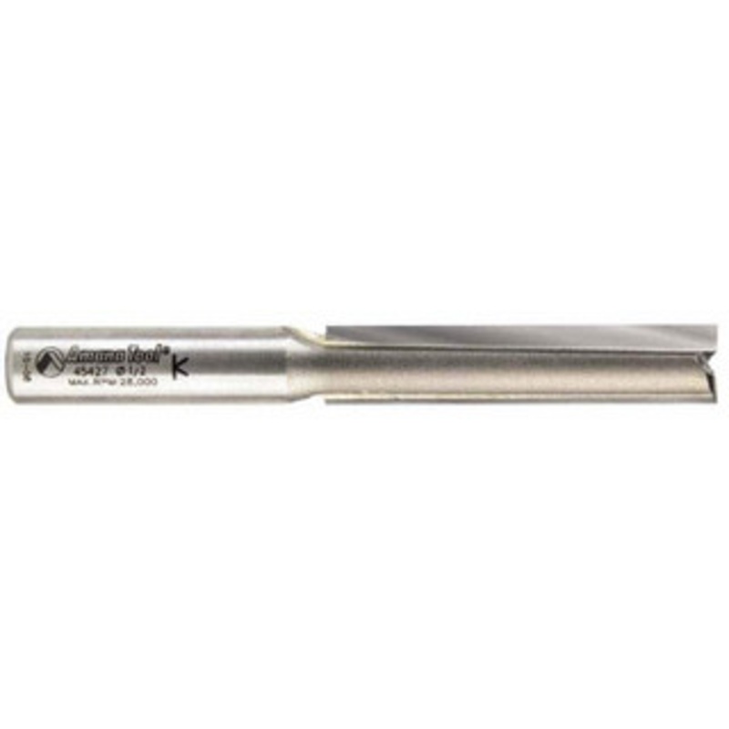 Amana Tool 1/2 Diam, 2-1/2 LOC, 2 Flute Straight Plunge Router Bit 1/2 Shank Diam, 4-1/2 OAL, Carbide-Tipped, Use on MDF, Plywood, Wood 45427 – 01143734