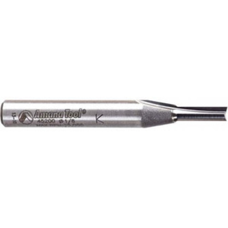 Amana Tool 1/8 Diam, 7/16 LOC, 2 Flute Straight Plunge Router Bit 1/4 Shank Diam, 2 OAL, Solid Carbide, Use on MDF, Plywood, Wood 45200 – 81436768