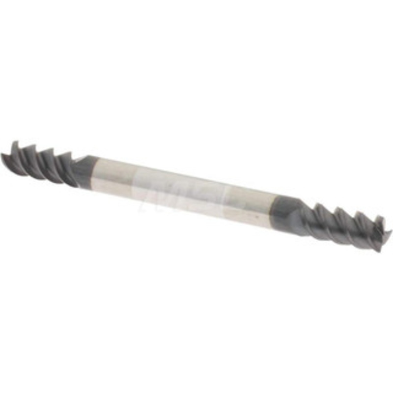 Accupro 1/8, 1/4 LOC, 1/8 Shank Diam, 1-1/2 OAL, 3 Flute, Solid Carbide Square End Mill Double End, AlTiN Finish, Spiral Flute, 60 Helix, Centercutting, Right Hand Cut, Right Hand Flute 12177756 – 00592931