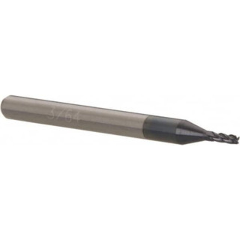 Accupro 3/64, 9/64 LOC, 1/8 Shank Diam, 1-1/2 OAL, 4 Flute, Solid Carbide Square End Mill Single End, AlTiN Finish, Spiral Flute, 40 Helix, Centercutting, Right Hand Cut, Right Hand Flute 12177065 – 67094417