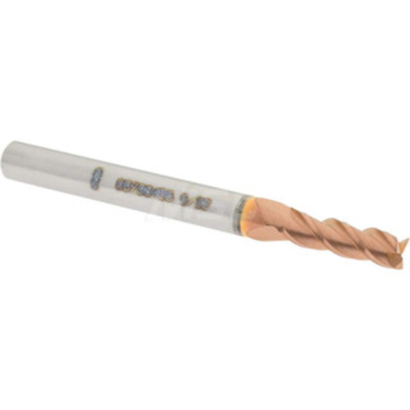 Accupro 5/32, 1/2 LOC, 3/16 Shank Diam, 2 OAL, 3 Flute, Solid Carbide Square End Mill Single End, TiCN Finish, Spiral Flute, 40 Helix, Centercutting, Right Hand Cut, Right Hand Flute 12181909 – 09798455