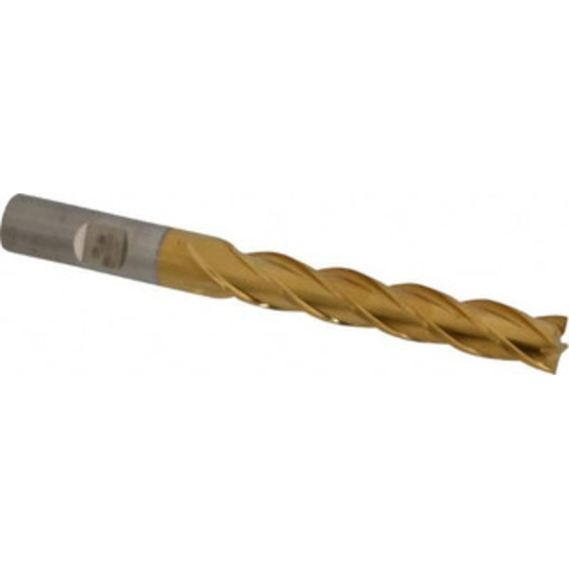 Cleveland 15/32, 3 LOC, 1/2 Shank Diam, 5 OAL, 4 Flute, High Speed Steel Square End Mill Single End, TiN Finish, Spiral Flute, 30 Helix, Centercutting, Right Hand Cut, Right Hand Flute, Series HG-4C C33447 – 87417978