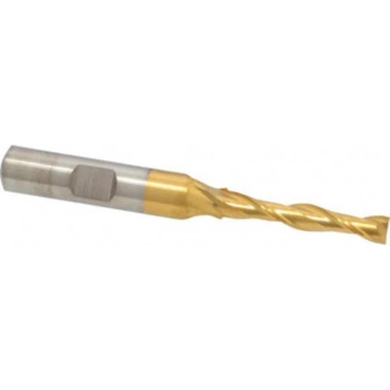 Cleveland 7/32, 1-1/4 LOC, 3/8 Shank Diam, 3-1/16 OAL, 2 Flute, High Speed Steel Square End Mill Single End, TiN Finish, Spiral Flute, 30 Helix, Centercutting, Right Hand Cut, Right Hand Flute, Series HG-2 C39079 – 87403457