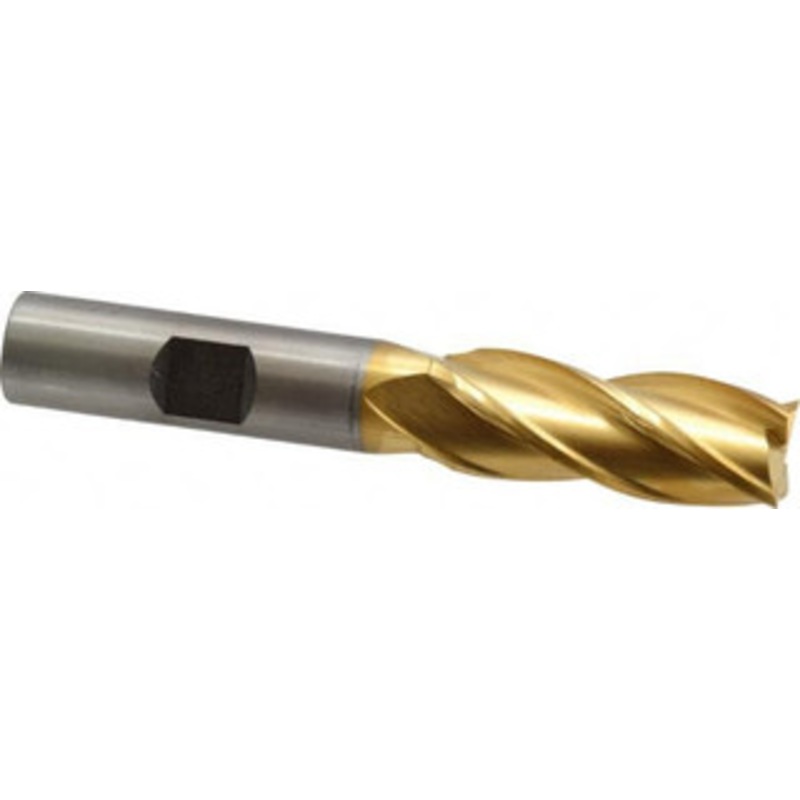 Cleveland 9/16, 1-3/8 LOC, 1/2 Shank Diam, 3-3/8 OAL, 4 Flute, High Speed Steel Square End Mill Single End, TiN Finish, Spiral Flute, 30 Helix, Centercutting, Right Hand Cut, Right Hand Flute, Series HG-4C C33209 – 87380770
