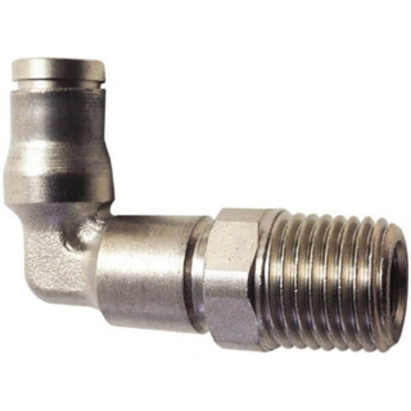 Legris 4mm Outside Diam, 1/8 BSPT, Nickel Plated Brass Push-to-Connect Tube Extended Male Elbow 435 Max psi, Tube to Male BSPT Connection, FKM O-Ring 3629 04 10 – 65402042