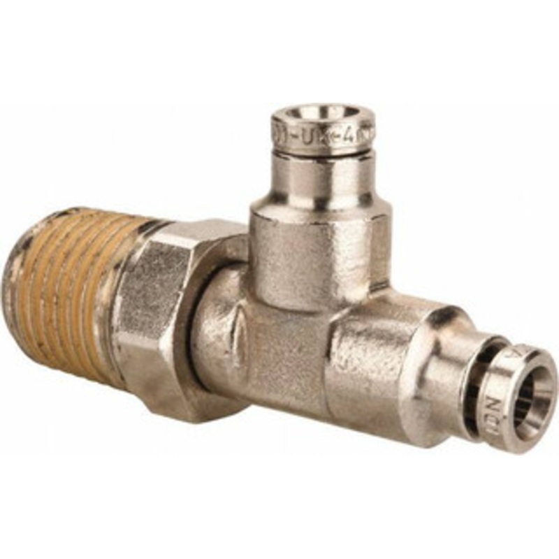 Norgren 1/4 NPTF, Nickel Plated Brass Push-to-Connect Tube Male Swivel Run Tee 260 Max psi, Tube to Male NPT Connection 124680228 – 48790232