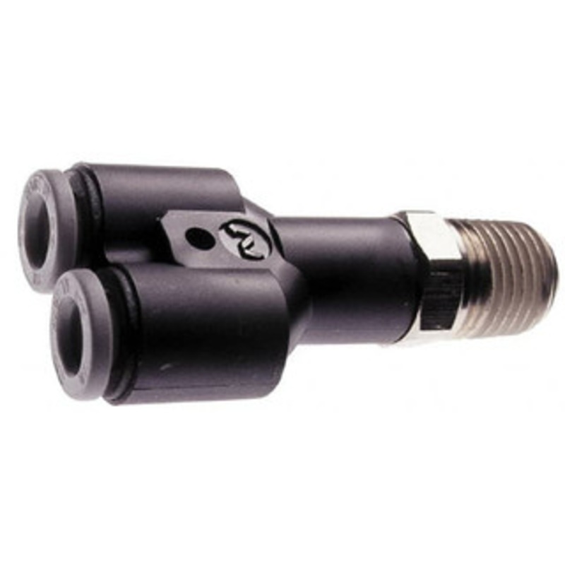 Norgren 6mm Tube OD, 1/8 BSPT Brass Push-to-Connect Tube Male Parallel Y Tube to Male BSPT Connection, 150 Max psi, Nitrile O-Ring, 0 to 175F Working Temp C01880618 – 00350421