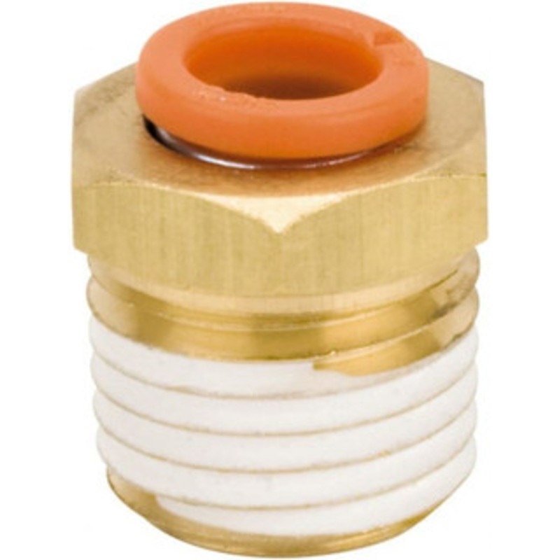 SMC Pneumatics 1/4 OD, 3/8 NPT, Brass/Polybutylene Push-to-Connect Male Connector 145 Max psi KQ2H07-36AS – 51433738