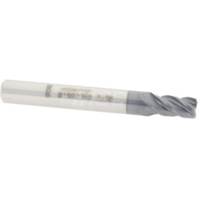 Accupro 7/32, 3/8 LOC, 1/4 Shank Diam, 2 OAL, 4 Flute, Solid Carbide Square End Mill Single End, AlTiN Finish, Spiral Flute, 40 Helix, Centercutting, Right Hand Cut, Right Hand Flute 12182786 – 01982396