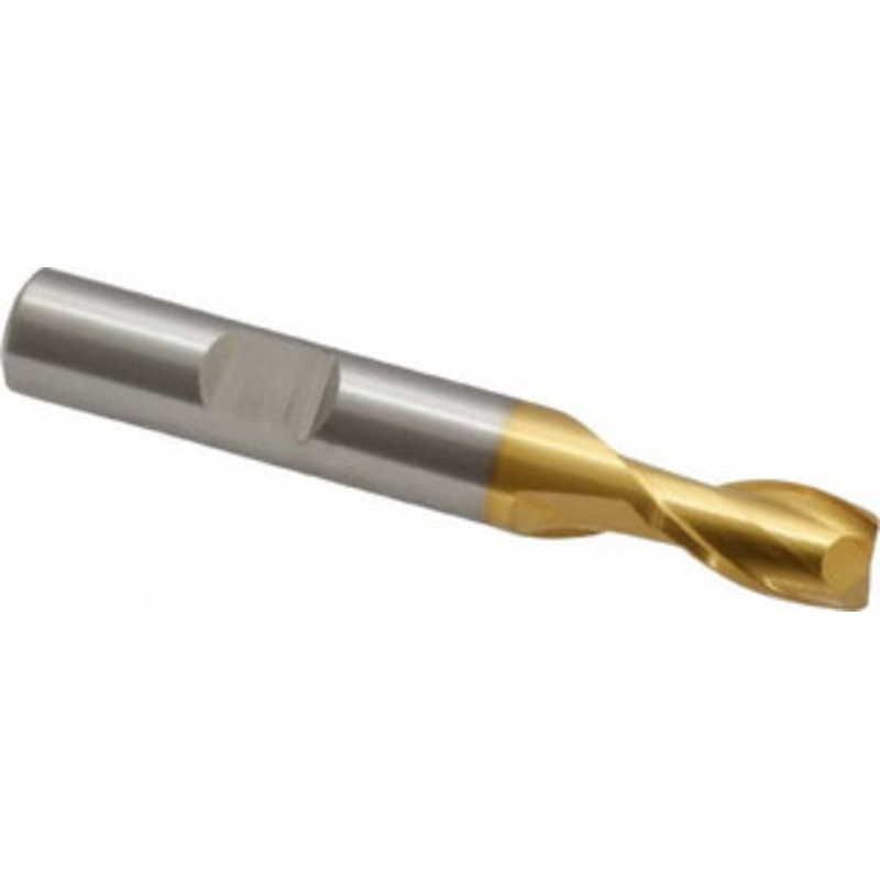Cleveland 21/64, 9/16 LOC, 3/8 Shank Diam, 2-1/2 OAL, 2 Flute, High Speed Steel Square End Mill Single End, TiN Finish, Spiral Flute, 30 Helix, Centercutting, Right Hand Cut, Right Hand Flute, Series HG-2 C33762 – 87395034