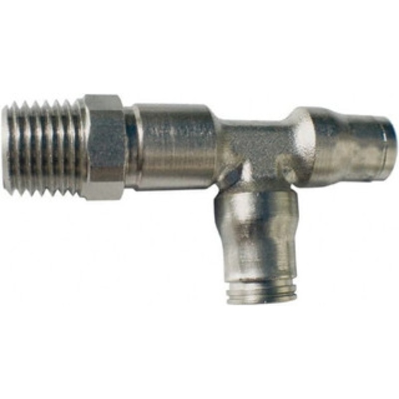 Legris 8mm Outside Diam, 1/4 BSPT, Nickel Plated Brass Push-to-Connect Tube Male Run Tee 435 Max psi, Tube to Male BSPT Connection, FKM O-Ring 3603 08 13 – 68968015