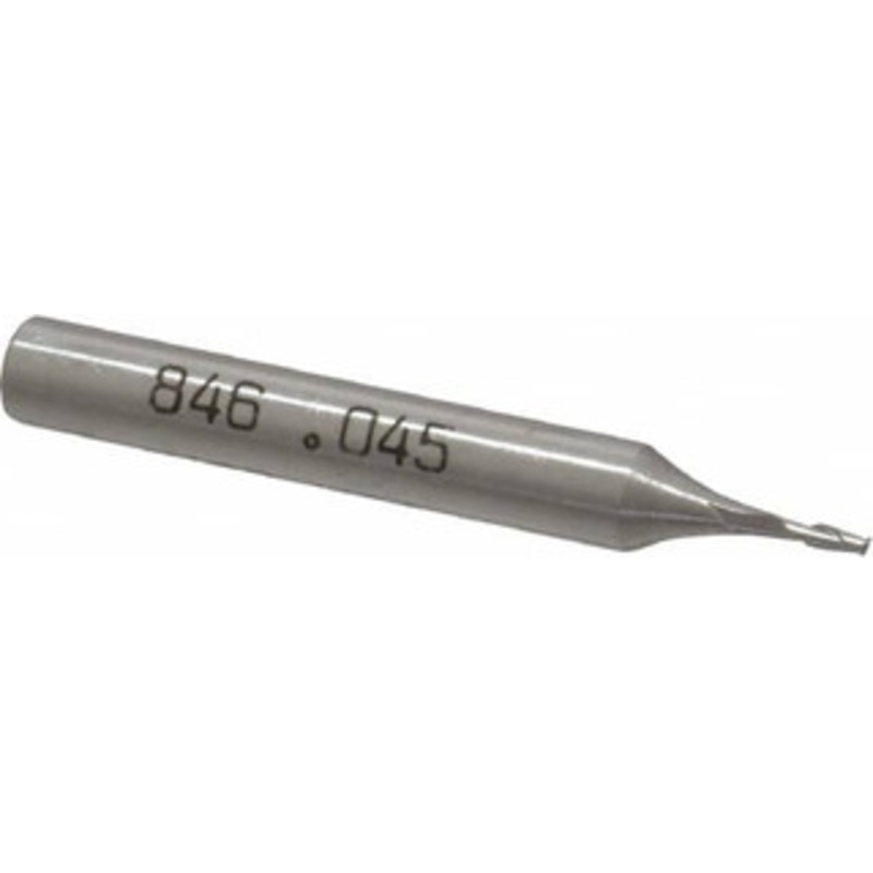 Made in USA 0.045, 0.135 LOC, 3/16 Shank Diam, 1-1/2 OAL, 2 Flute, High Speed Steel Square End Mill Single End, Uncoated, Centercutting 846-.045 – 71768451