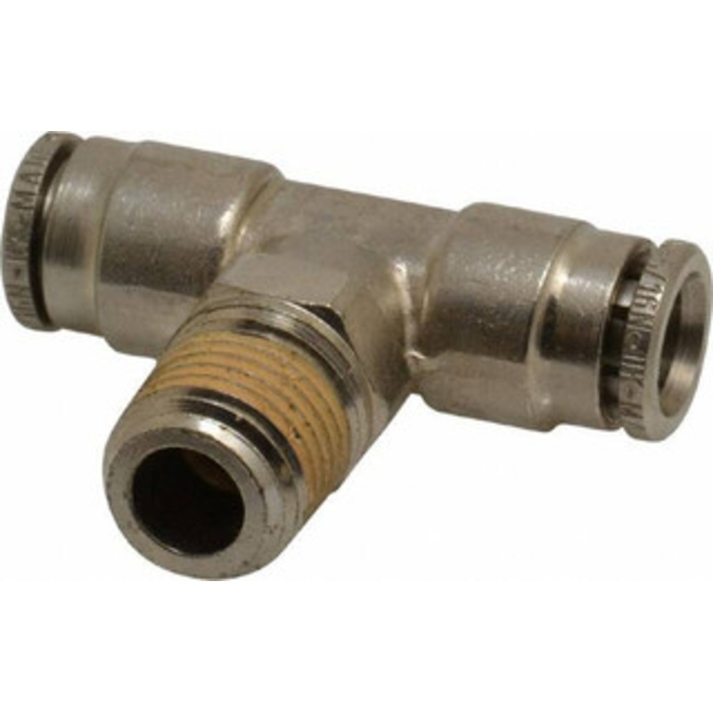 Norgren 1/4 NPTF, Nickel Plated Brass Push-to-Connect Tube Male Swivel Branch Tee 260 Max psi, Tube to Male NPT Connection 124670528 – 48789929