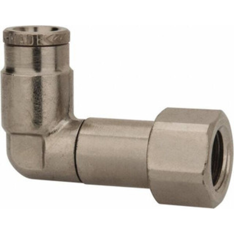 Norgren 1/4 Outside Diam, 1/8 NPTF, Nickel Plated Brass Push-to-Connect Tube Female Swivel Elbow 260 Max psi, Tube to Female NPT Connection 124480418 – 48797096