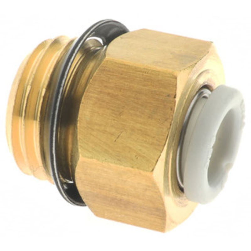 SMC Pneumatics 6mm OD, 1/4 Universal, Brass/Polybutylene Push-to-Connect Male Connector 145 Max psi, White KQ2H06-U02A – 04410841