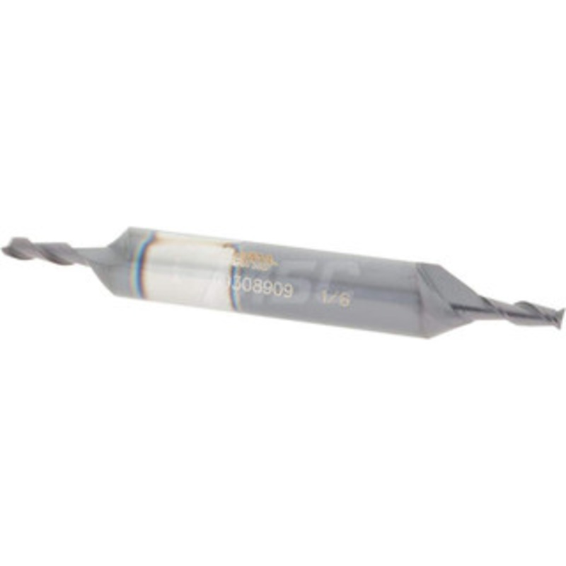 Accupro 1/8, 3/8 LOC, 3/8 Shank Diam, 3 OAL, 2 Flute, Solid Carbide Square End Mill Double End, AlTiN Finish, Spiral Flute, 40 Helix, Centercutting, Right Hand Cut, Right Hand Flute 12185022 – 09308909