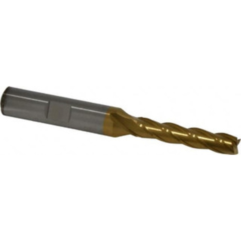 Cleveland 1/4, 1-1/4 LOC, 3/8 Shank Diam, 3-1/16 OAL, 4 Flute, Cobalt Square End Mill Single End, TiN Finish, Spiral Flute, 30 Helix, Centercutting, Right Hand Cut, Right Hand Flute, Series HGC-4C C32655 – 87438651