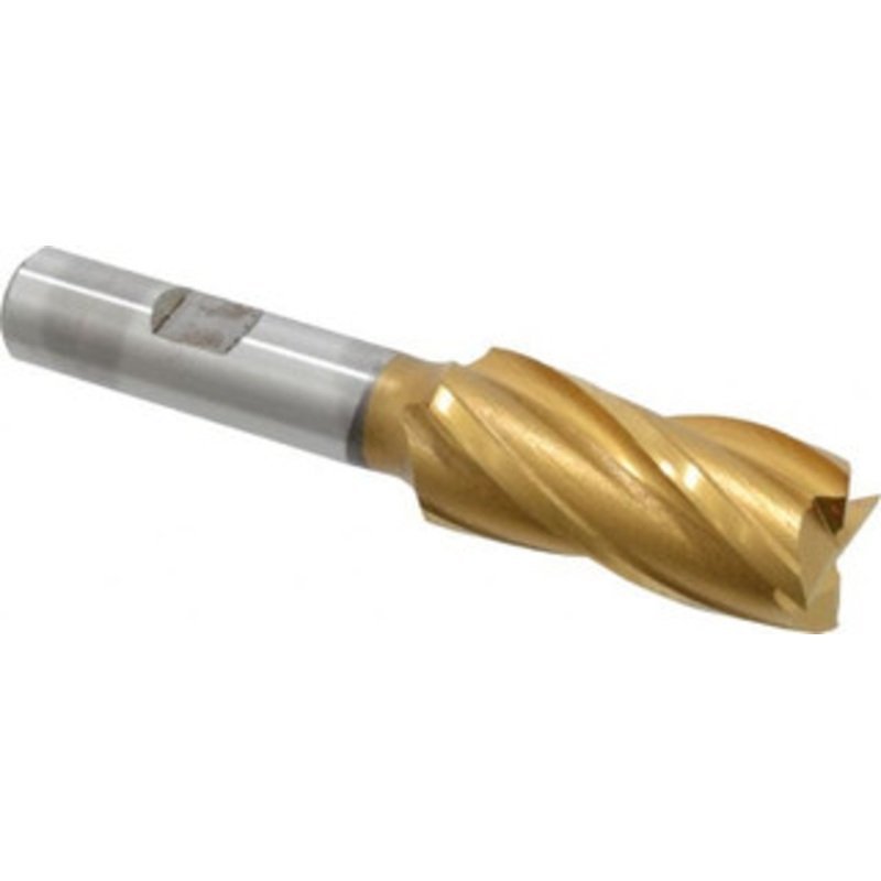 Cleveland 3/4, 1-5/8 LOC, 1/2 Shank Diam, 3-3/8 OAL, 4 Flute, High Speed Steel Square End Mill Single End, TiN Finish, Spiral Flute, 30 Helix, Centercutting, Right Hand Cut, Right Hand Flute, Series HG-4C C33216 – 87380879