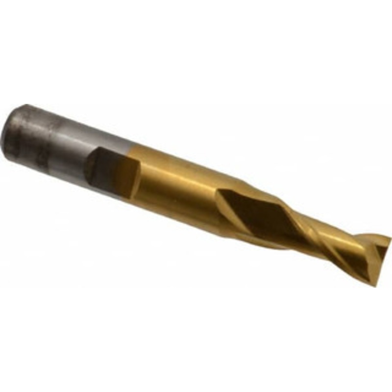 Cleveland 5/16, 9/16 LOC, 3/8 Shank Diam, 2-1/2 OAL, 2 Flute, Cobalt Square End Mill Single End, TiN Finish, Spiral Flute, 30 Helix, Centercutting, Right Hand Cut, Right Hand Flute, Series HGC-2 C32509 – 87376836