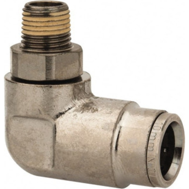 Norgren 10mm Outside Diam, 1/8 BSPT, Nickel Plated Brass Push-to-Connect Tube Male Swivel Elbow 260 Max psi, Tube to Male BSPT Connection, Nitrile O-Ring 101471018 – 08037541