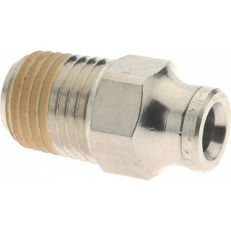 Norgren 6mm Outside Diam, 1/4 NPTF, Nickel Plated Brass Push-to-Connect Tube Male Connector 260 Max psi, Tube to Male NPT Connection, Nitrile O-Ring 104250628 – 08036378