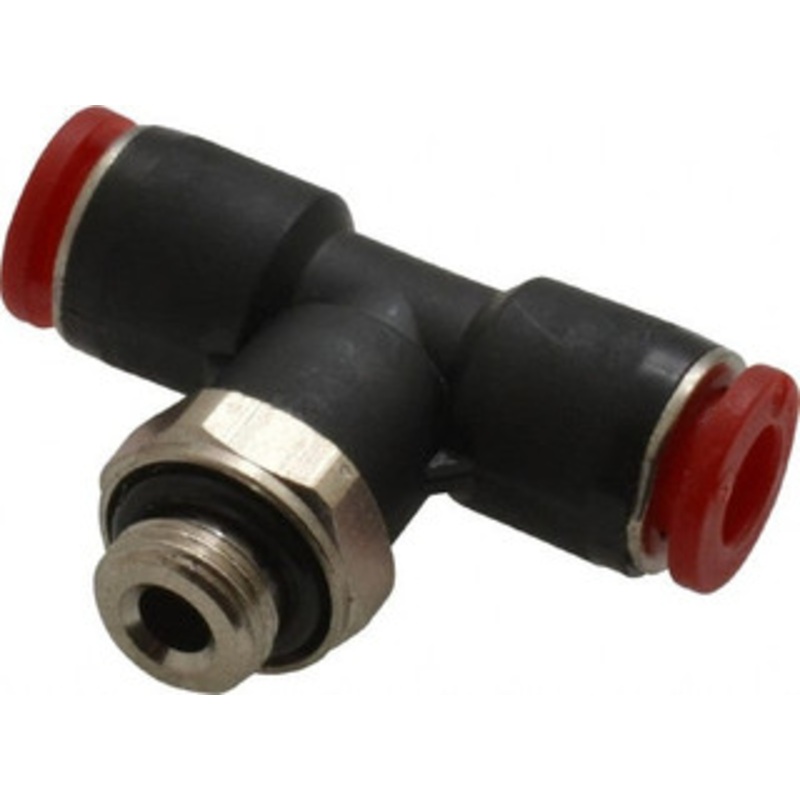 Norgren 6mm Tube OD, 1/8 BSPP Brass Push-to-Connect Tube Male Swivel Branch Tee Tube to Male BSPP Connection, 150 Max psi, Nitrile O-Ring, 0 to 175F Working Temp C02670618 – 00350959