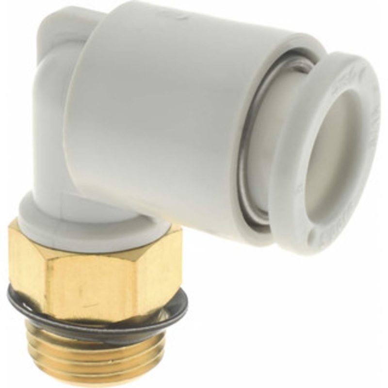 SMC Pneumatics 8mm OD, 1/8 Universal, Brass/Polybutylene Push-to-Connect Male Elbow 145 Max psi, White KQ2L08-U01A – 04410874