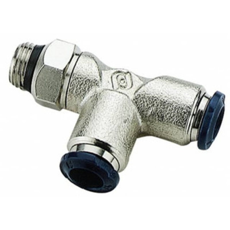 Aignep USA 1/8 Outside Diam, 1/4 Universal Thread, Nickel Plated Brass Push-to-Connect Male Swivel Run Tee 250 Max psi, Tube to Universal Thread Connection, Buna O-Ring 87222-02-04 – 82900655