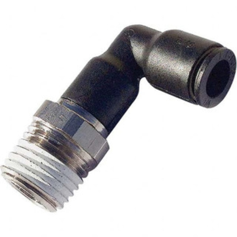 Legris Plastic Push-To-Connect Tube Fittings, Type: Extended Male Elbow, Tube Outside Diameter (Inch): 1/8, Maximum Working Pressure (psi): 290.00, Glass Reinforced Nylon/Nickel Plated Brass, Thread Size: 1/4, Thread Type: NPT 3129 53 14 – 20100244