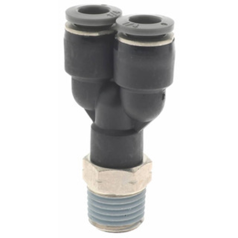 Norgren 1/4 Tube OD, 1/4 NPTF Brass Push-to-Connect Tube Male Parallel Y Tube to Male NPT Connection, 150 Max psi, Nitrile O-Ring, 0 to 175F Working Temp C24880428 – 00349472