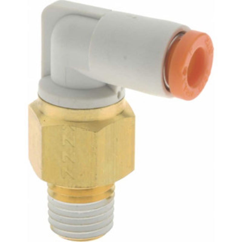 SMC Pneumatics 5/32 OD, 1/8 Universal, Brass/Polybutylene Push-to-Connect Male Elbow 145 Max psi, White KQ2L03-U01A – 04410957