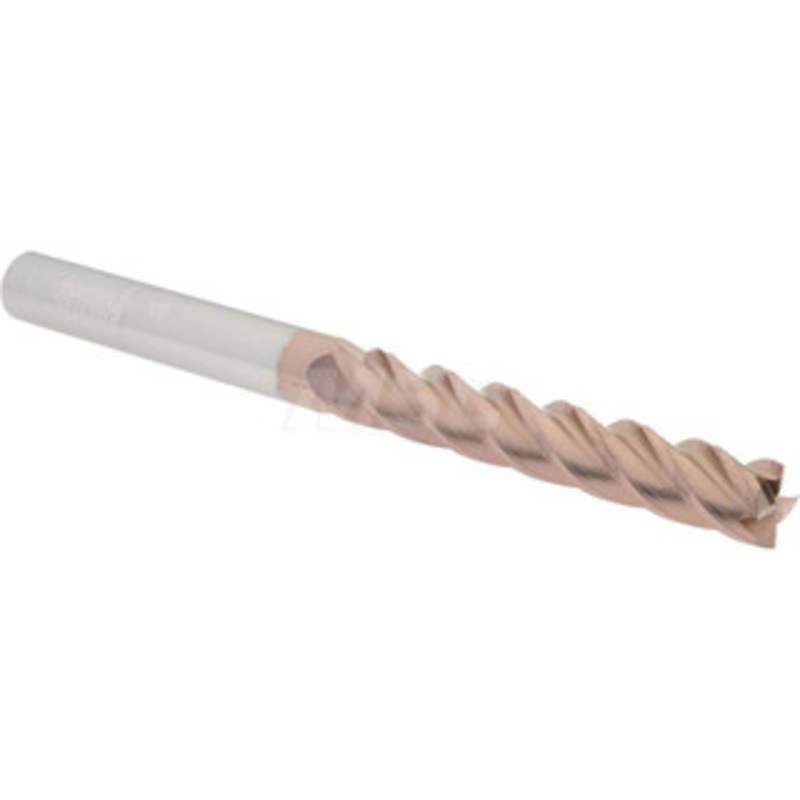 Accupro 1/2, 3 LOC, 1/2 Shank Diam, 6 OAL, 4 Flute, Solid Carbide Square End Mill Single End, TiCN Finish, Spiral Flute, 40 Helix, Centercutting, Right Hand Cut, Right Hand Flute 12183315 – 07771975