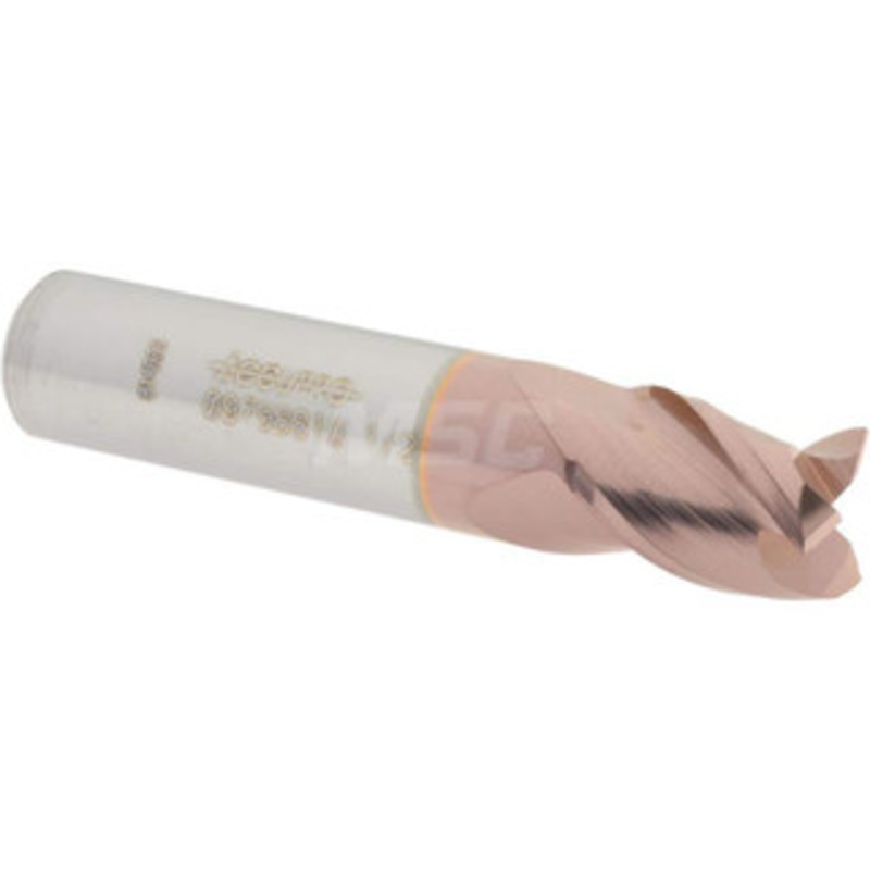 Accupro 1/2, 5/8 LOC, 1/2 Shank Diam, 2-1/2 OAL, 3 Flute, Solid Carbide Square End Mill Single End, TiCN Finish, Spiral Flute, 40 Helix, Centercutting, Right Hand Cut, Right Hand Flute 12182188 – 09798810