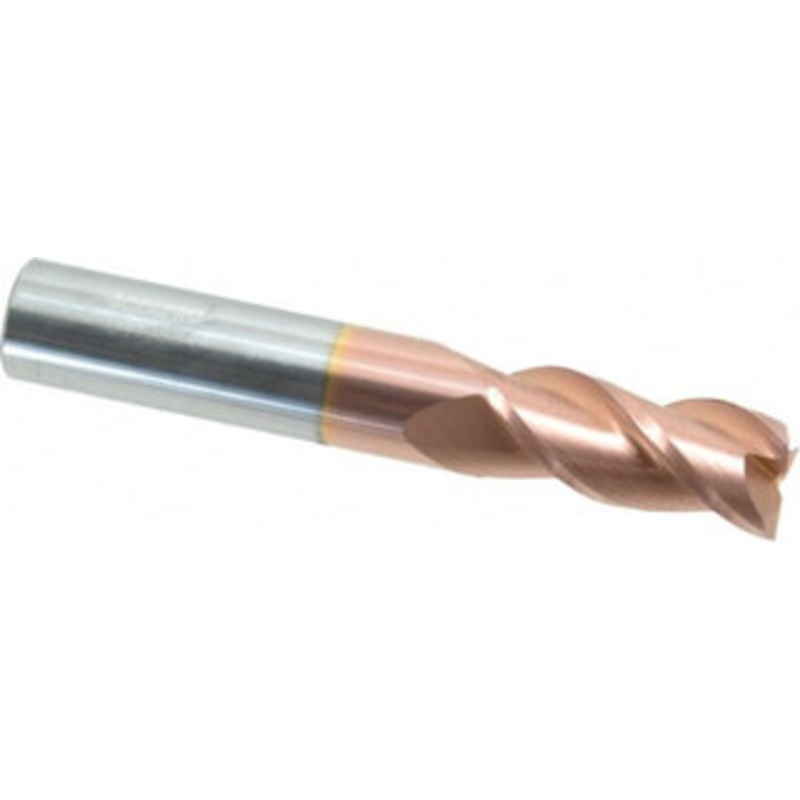 Accupro 9/16, 1-1/4 LOC, 9/16 Shank Diam, 3-1/2 OAL, 3 Flute, Solid Carbide Square End Mill Single End, TiCN Finish, Spiral Flute, 40 Helix, Centercutting, Right Hand Cut, Right Hand Flute 12182089 – 09798844