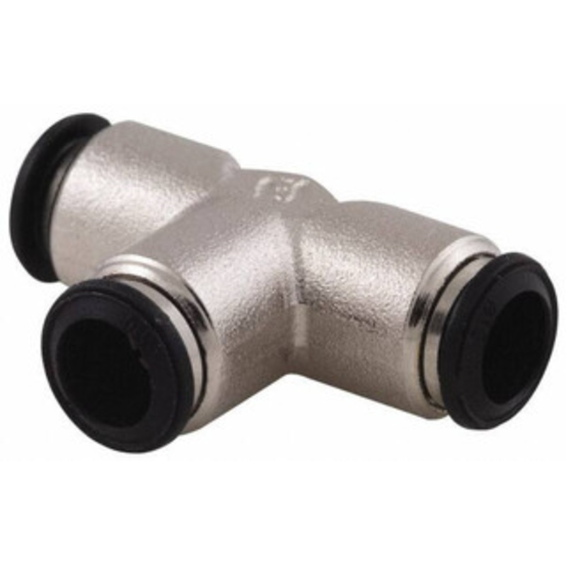 Aignep USA 14mm Outside Diam, Nickel Plated Brass Push-to-Connect Tube Union Tee 250 Max psi, Tube to Tube Connection, Buna O-Ring 50230N-14 – 53660320