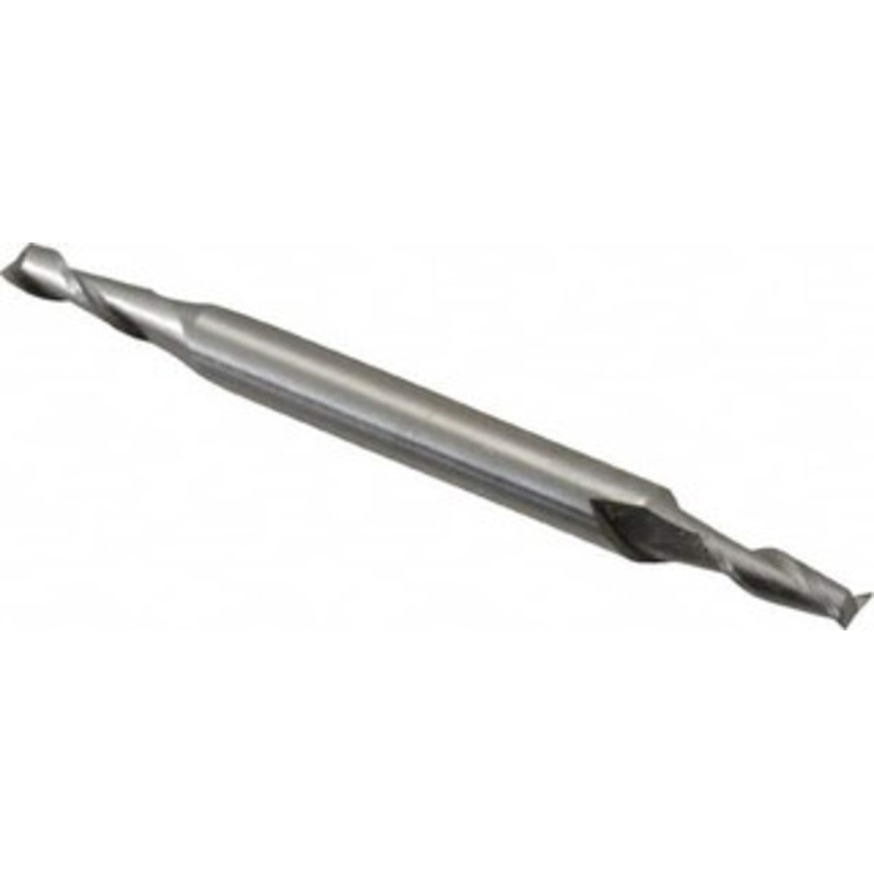 Made in USA 1/8, 3/8 LOC, 3/16 Shank Diam, 2-1/4 OAL, 2 Flute, High Speed Steel Square End Mill Double End, Uncoated, Spiral Flute, 30 Helix, Centercutting 840-0125 – 71922082