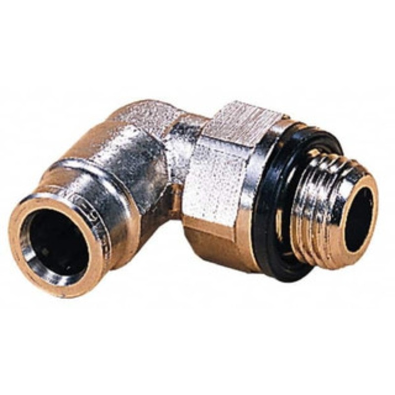 Norgren 8mm Outside Diam, 3/8 BSPP, Nickel Plated Brass Push-to-Connect Tube Male Swivel Elbow 260 Max psi, Tube to Male BSPP Connection, Nitrile O-Ring 102470838 – 08037327