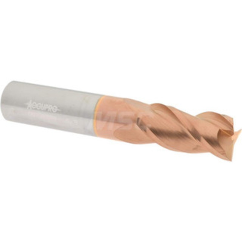 Accupro 5/8, 1-1/4 LOC, 5/8 Shank Diam, 3-1/2 OAL, 3 Flute, Solid Carbide Square End Mill Single End, TiCN Finish, Spiral Flute, 40 Helix, Centercutting, Right Hand Cut, Right Hand Flute 12182100 – 09798869