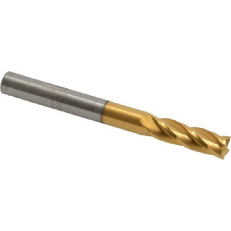 Hertel 1/4, 3/4 LOC, 1/4 Shank Diam, 2-1/2 OAL, 4 Flute, Solid Carbide Square End Mill Single End, TiN Finish, 30 Helix, Centercutting, Right Hand Cut 750910 – 59925610