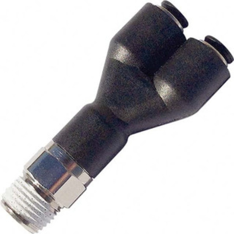 Legris Plastic Push-To-Connect Tube Fittings, Type: Male Y Connector, Tube Outside Diameter (Inch): 1/8, Maximum Working Pressure (psi): 290.00, Glass Reinforced Nylon/Nickel Plated Brass, Thread Size: 1/8, Thread Type: NPT 3148 53 11 – 20100111