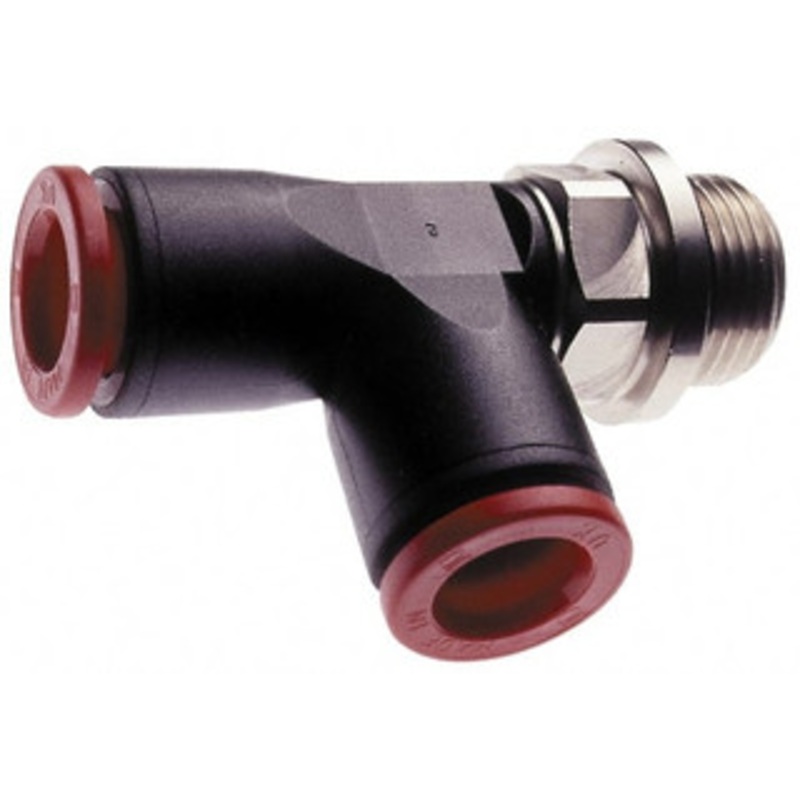 Norgren 6mm Tube OD, 1/4 BSPP Brass Push-to-Connect Tube Male Swivel Run Tee Tube to Male BSPP Connection, 150 Max psi, Nitrile O-Ring, 0 to 175F Working Temp C02680628 – 00351031