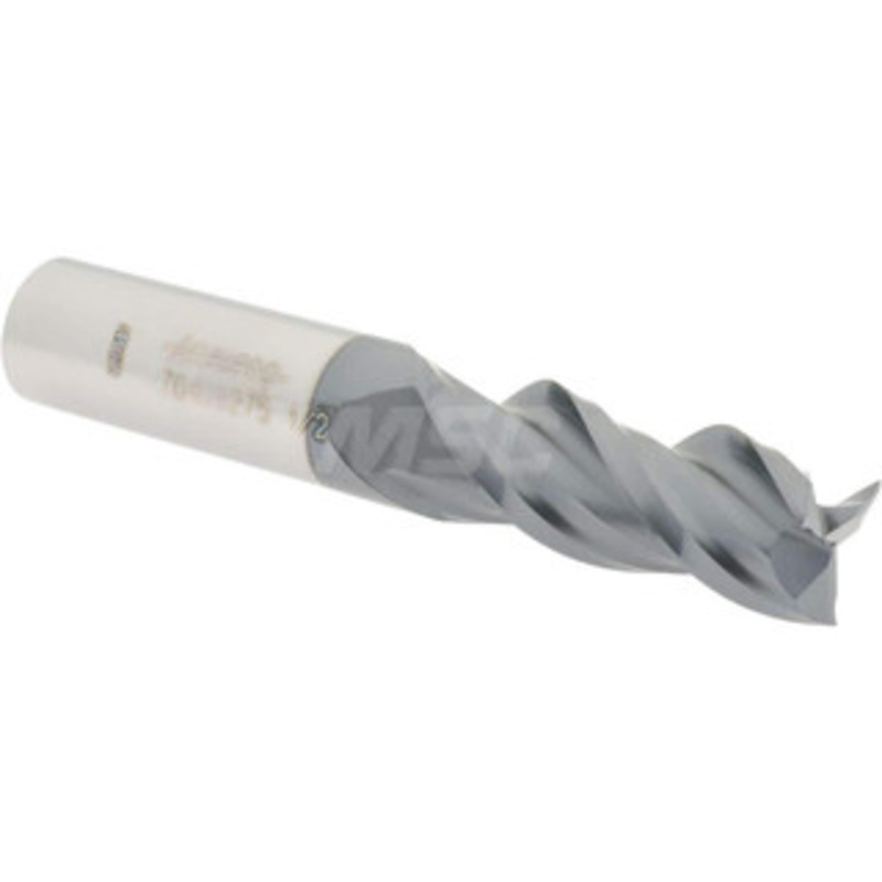 Accupro 1/2, 1-1/4 LOC, 1/2 Shank Diam, 3 OAL, 3 Flute, Solid Carbide Square End Mill Single End, AlTiN Finish, Spiral Flute, 40 Helix, Centercutting, Right Hand Cut, Right Hand Flute 12179739 – 76490275