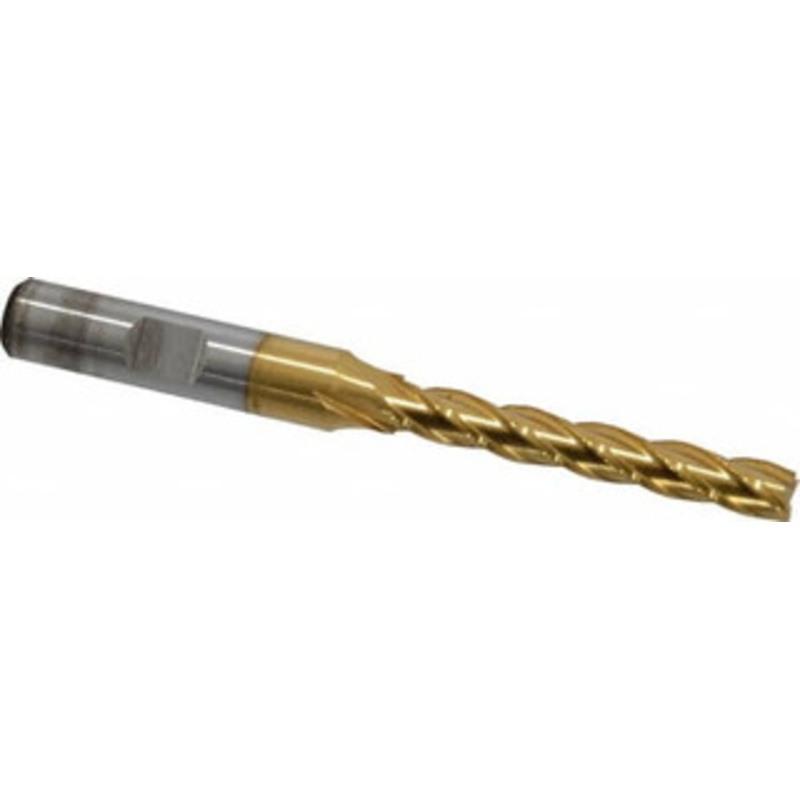 Cleveland 1/4, 1-3/4 LOC, 3/8 Shank Diam, 3-9/16 OAL, 4 Flute, High Speed Steel Square End Mill Single End, TiN Finish, Spiral Flute, 30 Helix, Centercutting, Right Hand Cut, Right Hand Flute, Series HG-4C C33440 – 87417739