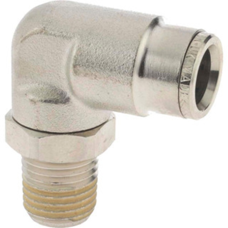 Norgren 1/4 NPTF, Nickel Plated Brass Push-to-Connect Tube Male Swivel Elbow 260 Max psi, Tube to Male NPT Connection 124470628 – 48789333