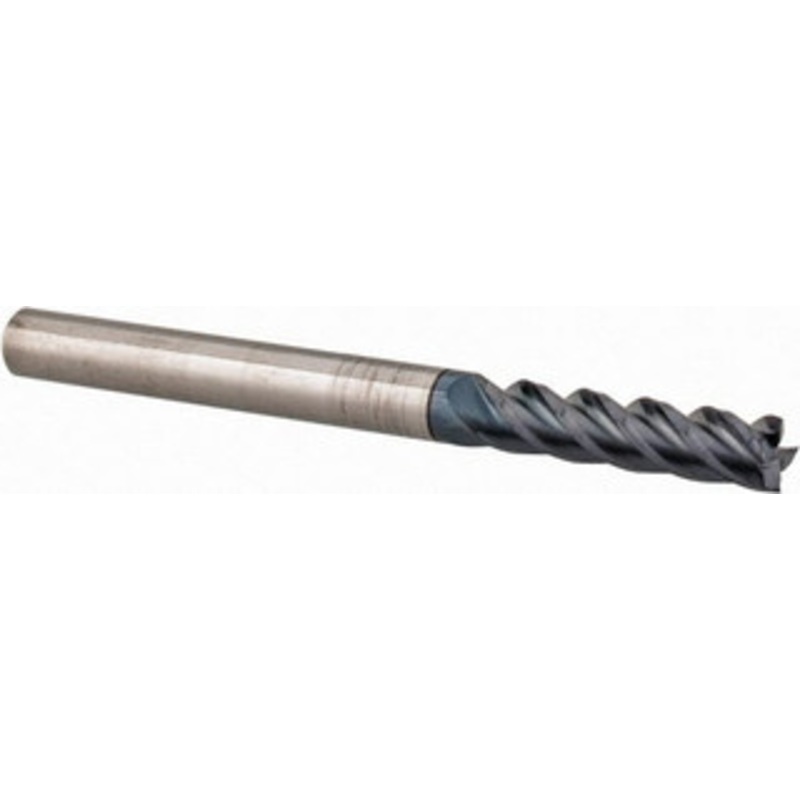 Accupro 1/8, 1/2 LOC, 1/8 Shank Diam, 1-1/2 OAL, 4 Flute, Solid Carbide Square End Mill Single End, AlTiN Finish, Spiral Flute, 40 Helix, Centercutting, Right Hand Cut, Right Hand Flute 12182388 – 01982222