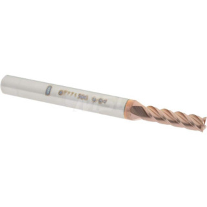Accupro 9/64, 1/2 LOC, 3/16 Shank Diam, 2 OAL, 4 Flute, Solid Carbide Square End Mill Single End, TiCN Finish, Spiral Flute, 40 Helix, Centercutting, Right Hand Cut, Right Hand Flute 12182398 – 07771306