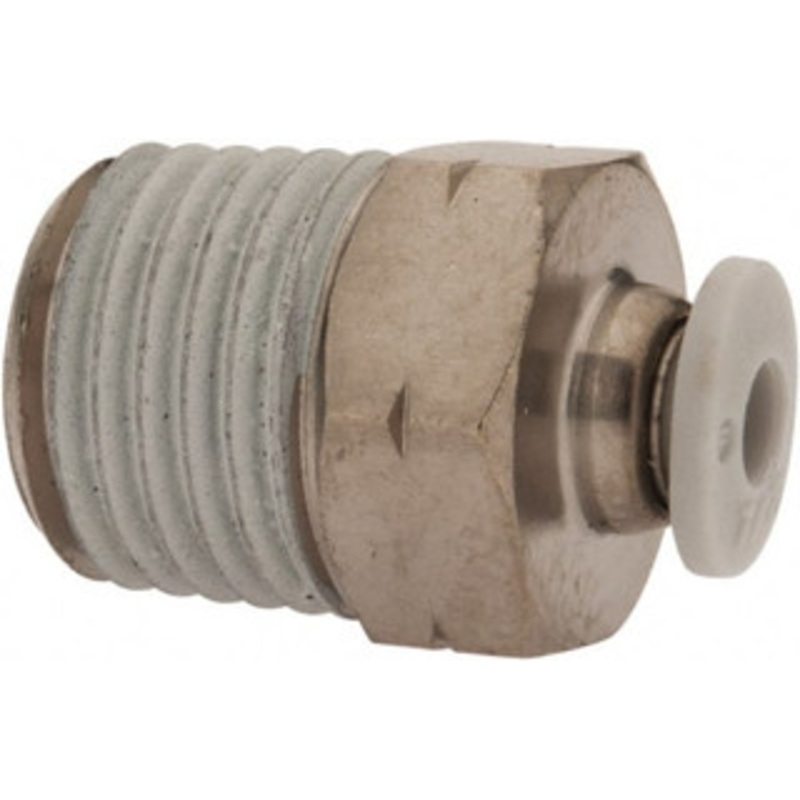 Norgren 1/8 Tube OD, 1/4 NPTF Brass Push-to-Connect Tube Male Connector Tube to Male NPT Connection, 150 Max psi, Nitrile O-Ring, 0 to 175F Working Temp M24250128 – 00348862
