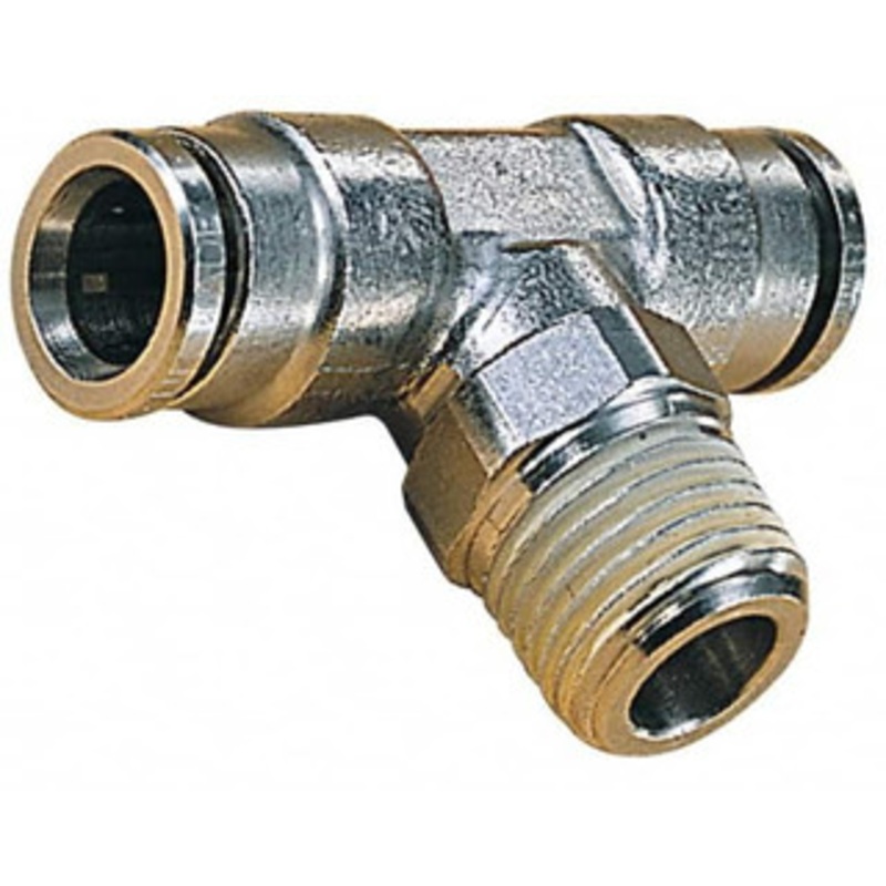 Norgren 4mm Outside Diam, 1/4 BSPT, Nickel Plated Brass Push-to-Connect Tube Male Swivel Branch Tee 260 Max psi, Tube to Male BSPT Connection, Nitrile O-Ring 101670428 – 08037806