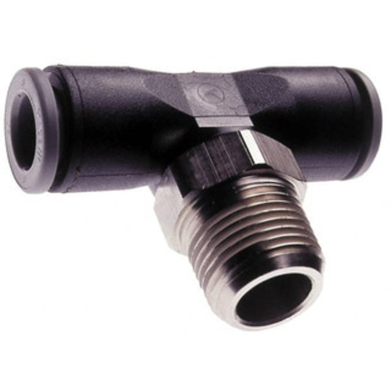 Norgren 6mm Tube OD, 3/8 BSPT Brass Push-to-Connect Tube Male Swivel Branch Tee Tube to Male BSPT Connection, 150 Max psi, Nitrile O-Ring, 0 to 175F Working Temp C01670638 – 00350298