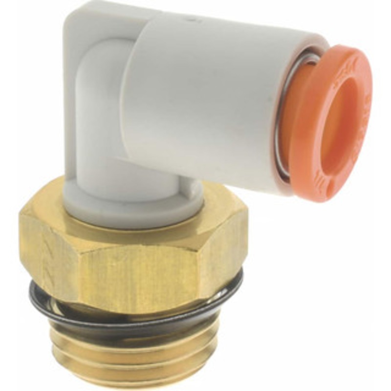 SMC Pneumatics 1/4 OD, 1/4 Universal, Brass/Polybutylene Push-to-Connect Male Elbow 145 Max psi, White KQ2L07-U02A – 04410890